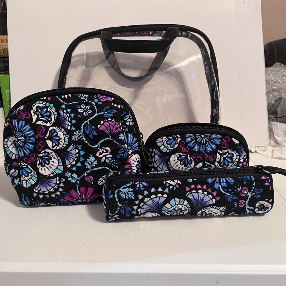 Vera Bradley Quilted Cosmetic Pouch Trio in Black, Purple & Blue - Picture 2 of 5